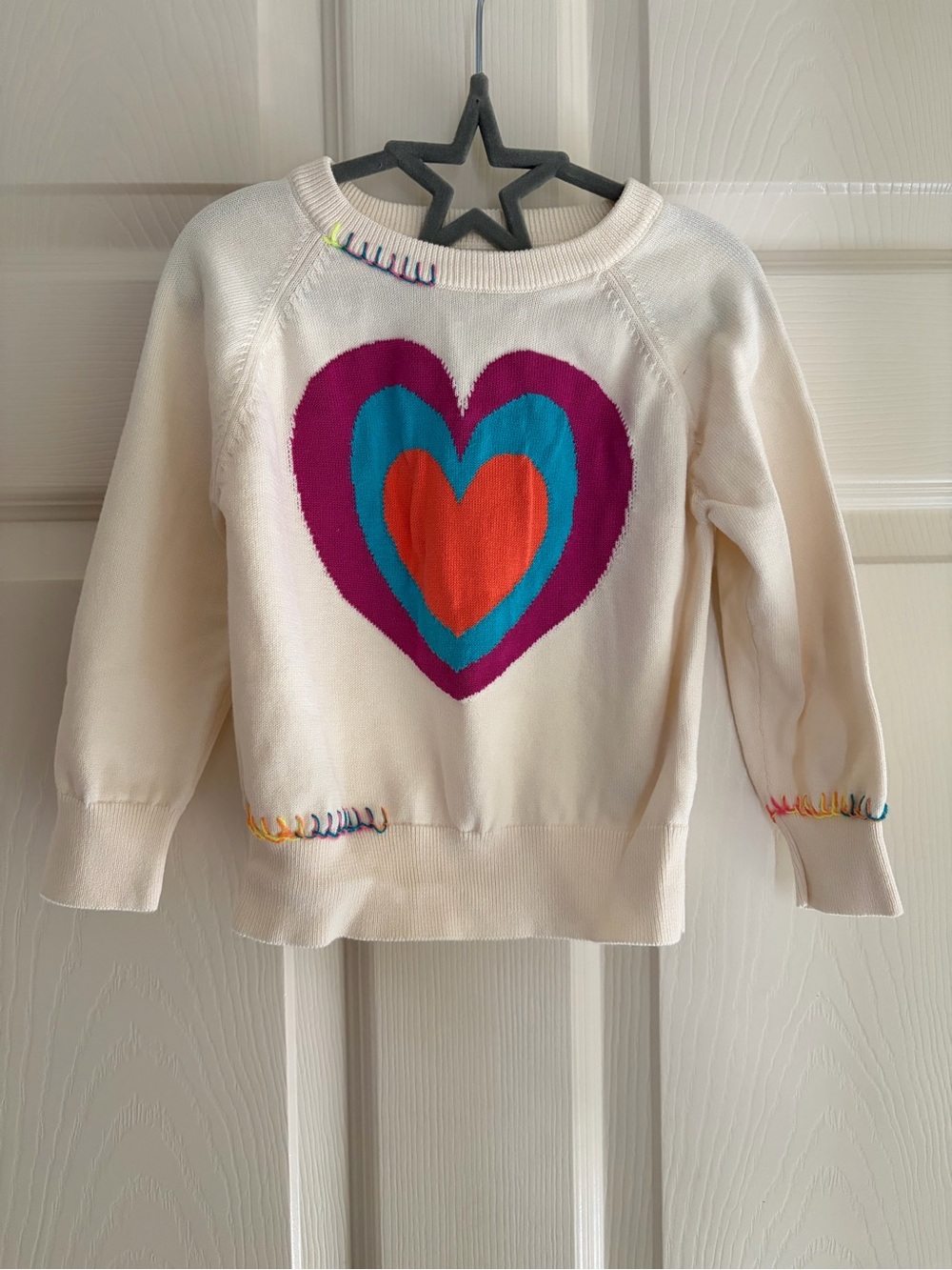 Hatley Cream Sweater with Multicolor Heart Intarsia